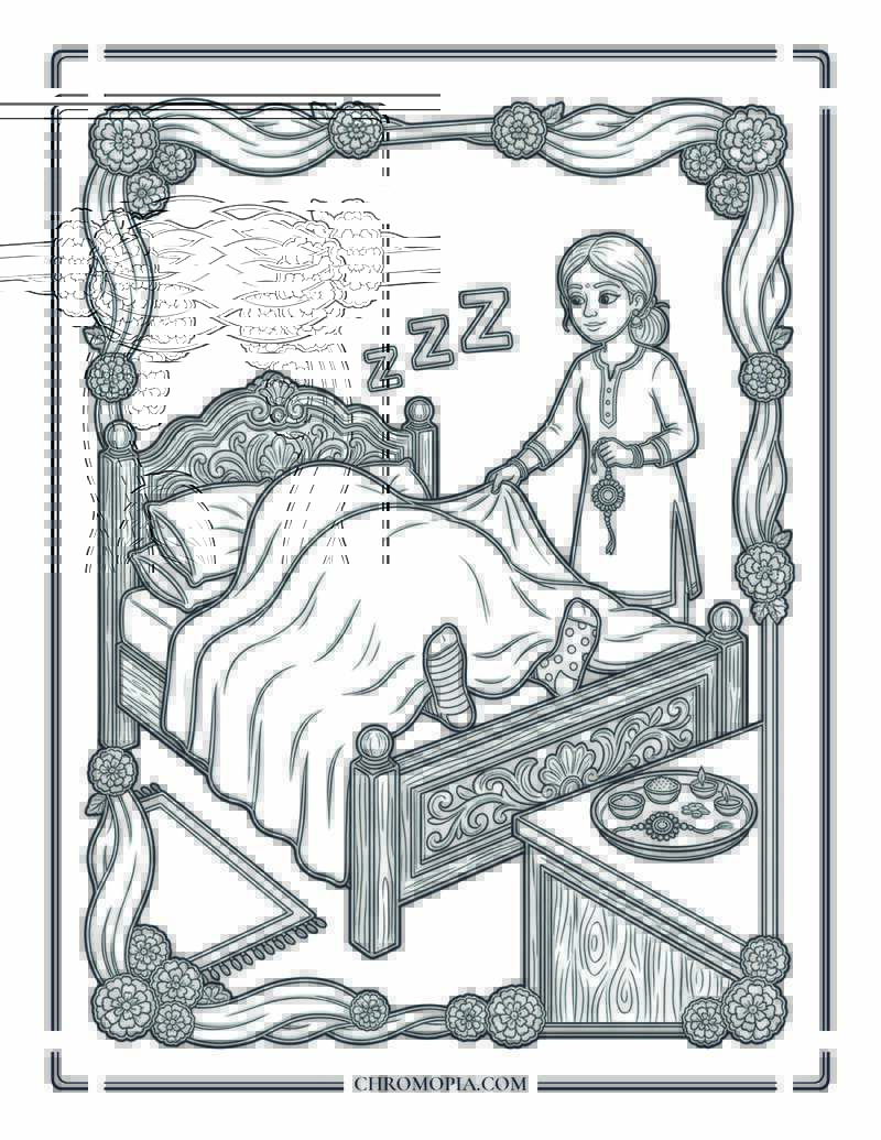 Brother Hiding Under Blanket Sister Finds Him Raksha Bandhan Coloring Page