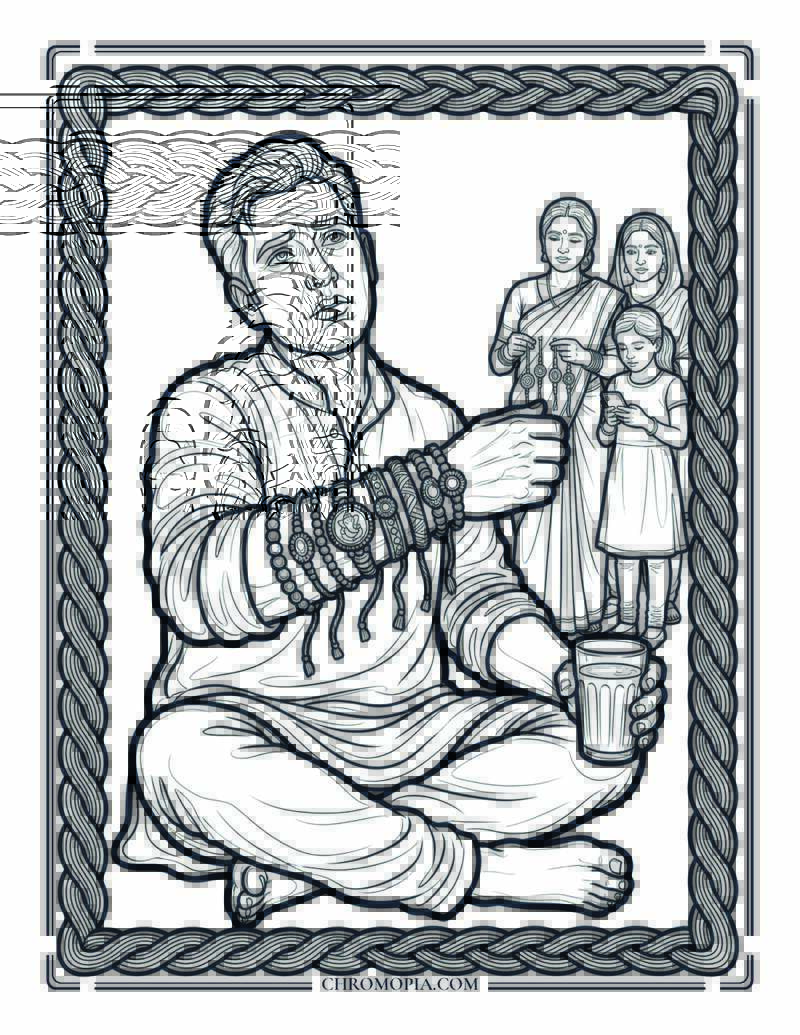 Brother Wrist Completely Covered In Rakhis Raksha Bandhan Coloring Page