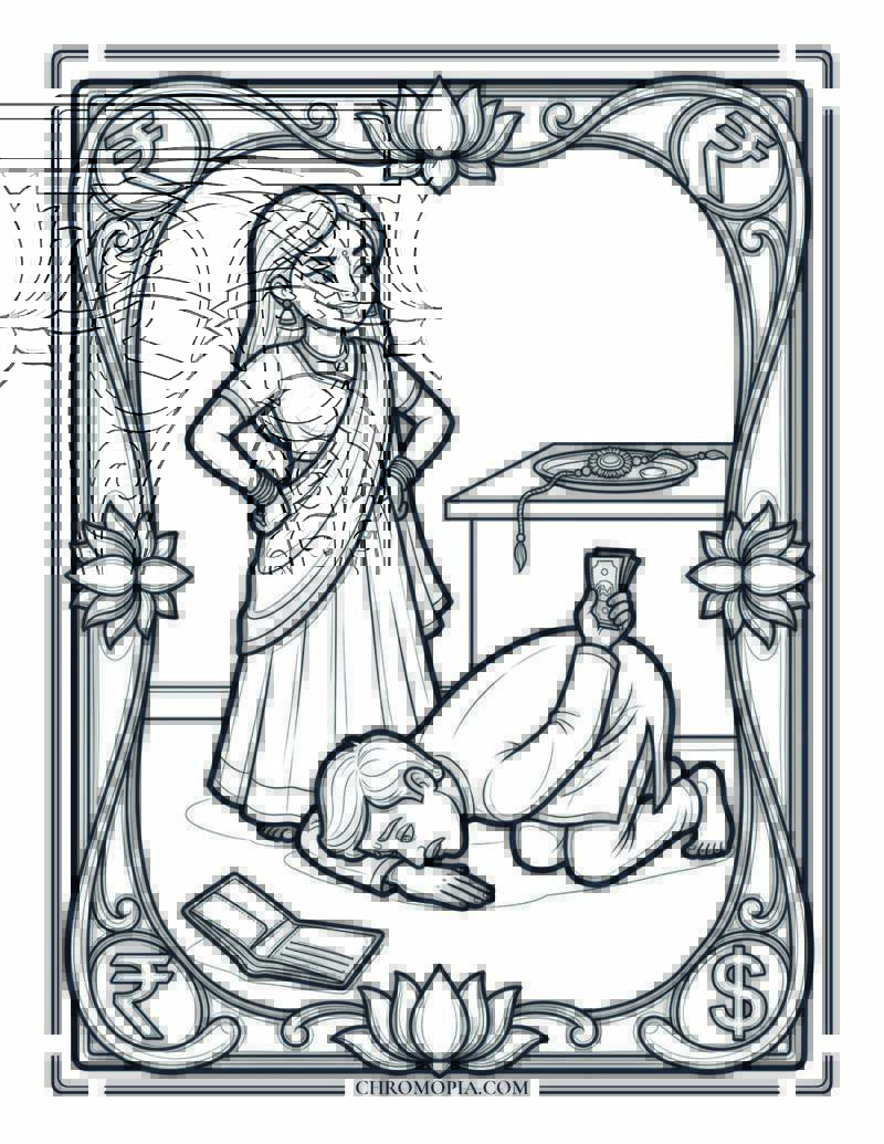 Little Brother Now Taller Sister On Stool Raksha Bandhan Coloring Page