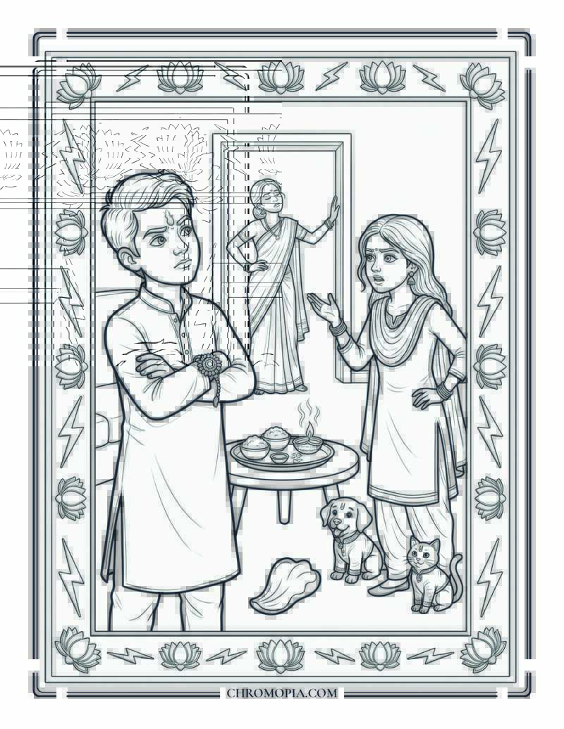 Siblings Already Arguing Five Minutes After Ceremony Raksha Bandhan Coloring Page