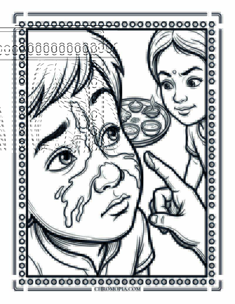 Tilak Gone Wrong Brother Forehead Raksha Bandhan Coloring Page