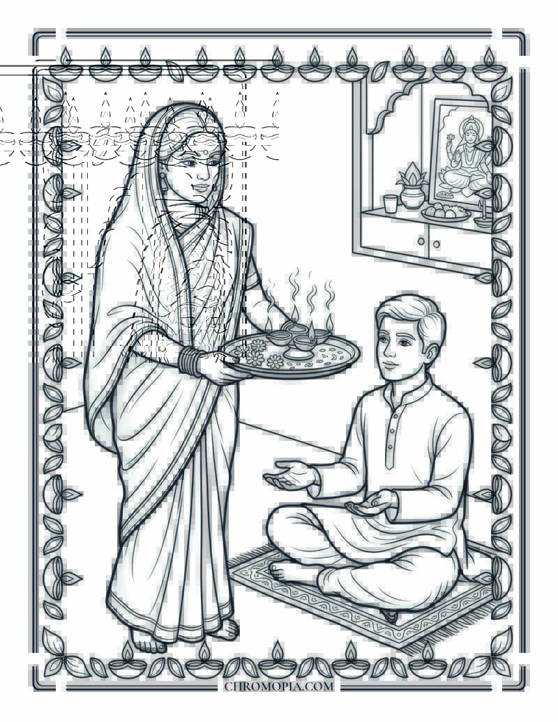 Aarti Lamp Ceremony Raksha Bandhan Coloring Page