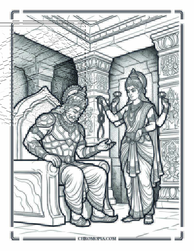 Goddess Lakshmi King Bali Underworld Raksha Bandhan Coloring Page