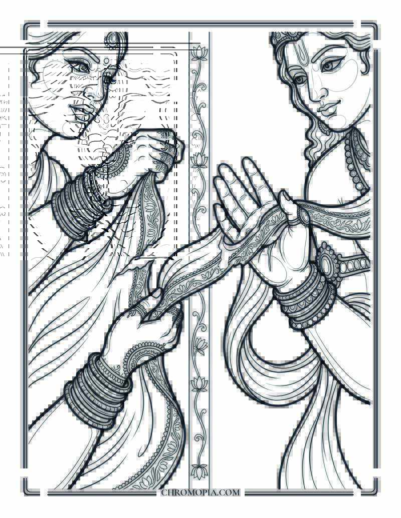 Krishna Draupadi Sacred Silk Rakhi Raksha Bandhan Coloring Page