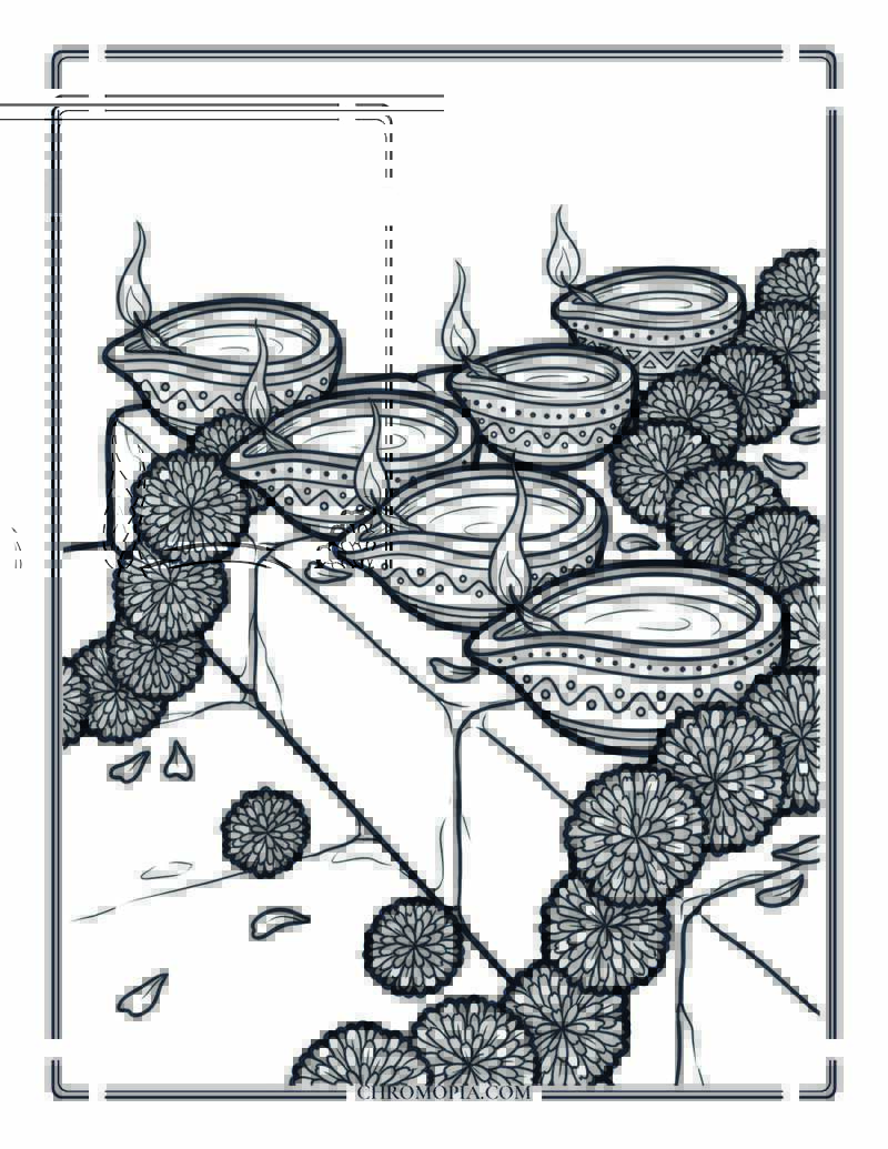 Diya And Marigold Garland Raksha Bandhan Coloring Page