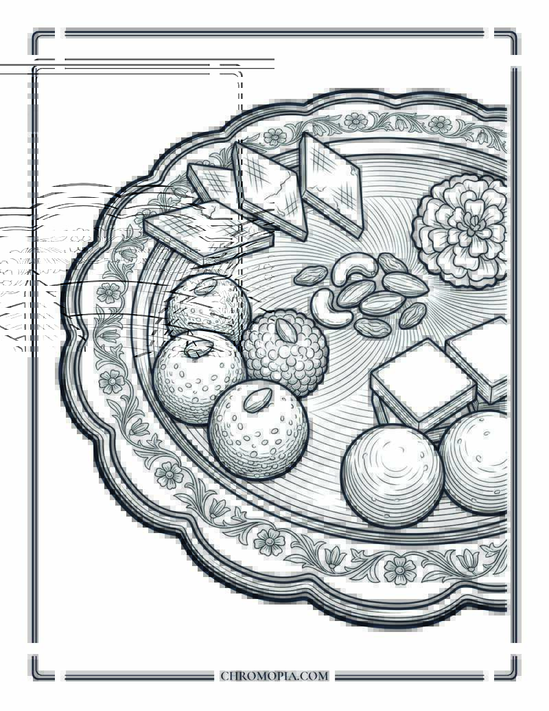 Indian Sweets Mithai Festival Plate Raksha Bandhan Coloring Page