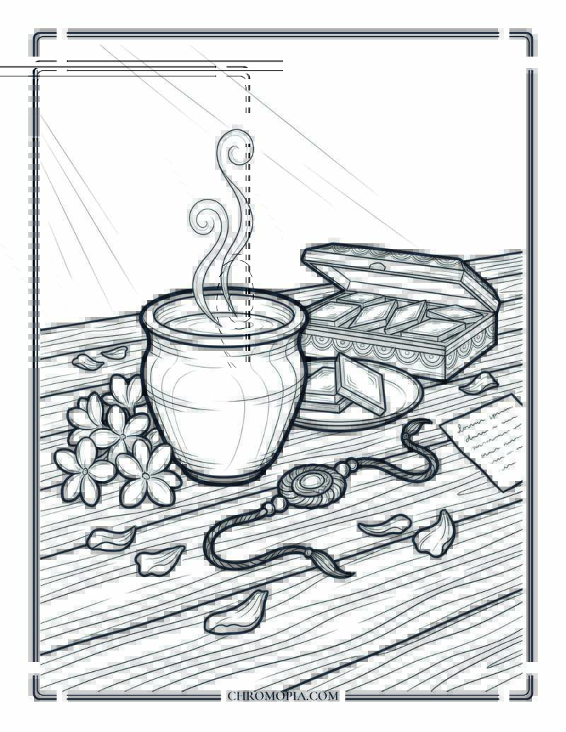 Kulhad Chai Cozy Festival Morning Raksha Bandhan Coloring Page