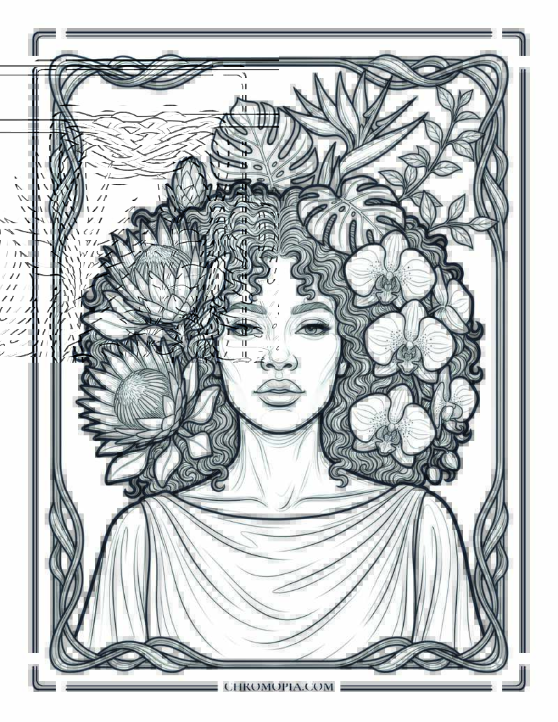 Botanical Goddess Portrait Women Equality Day Coloring Page
