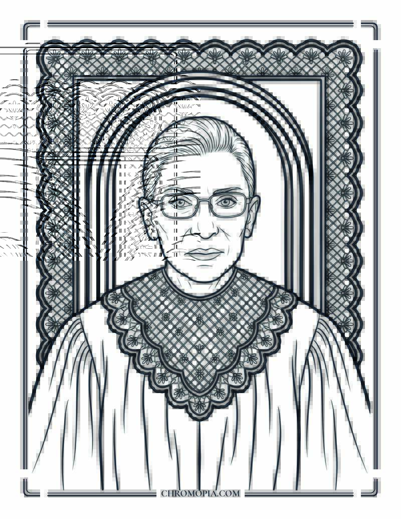 Ruth Bader Ginsburg Dissent Collar Portrait Women Equality Day Coloring Page