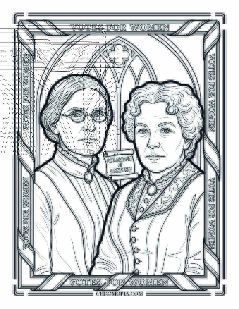 Susan B  Anthony Elizabeth Cady Stanton Double Portrait Women Equality Day Coloring Page