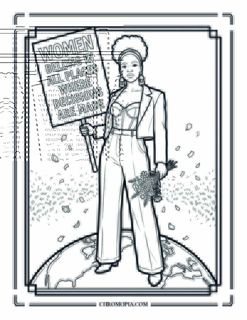 Contemporary Activist Aesthetic Women Equality Day Coloring Page