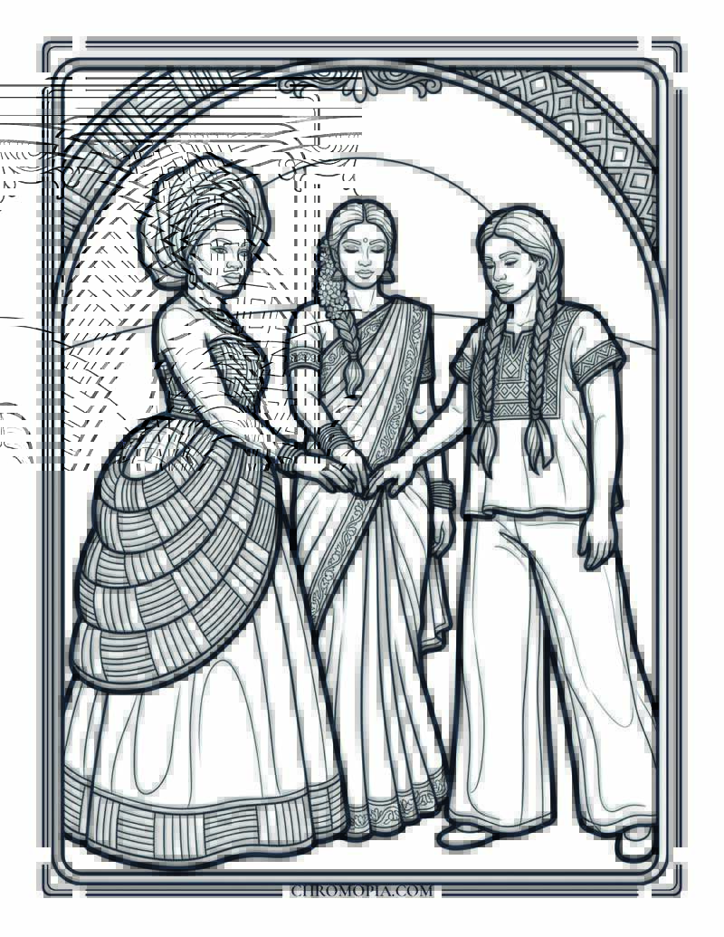 Three Women Global Solidarity Women Equality Day Coloring Page