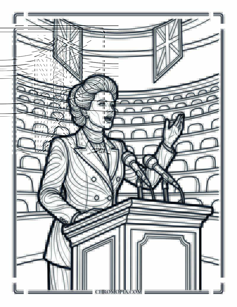 Woman At Global Podium Speech Women Equality Day Coloring Page