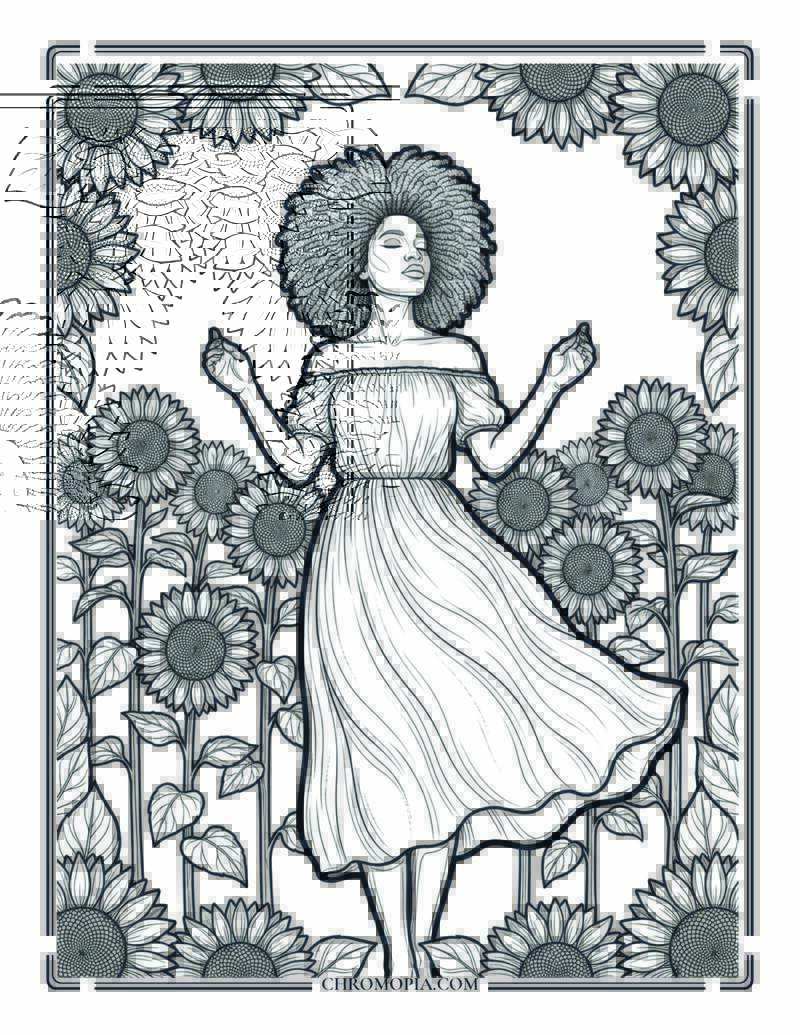 Woman In Sunflower Field Women Equality Day Coloring Page