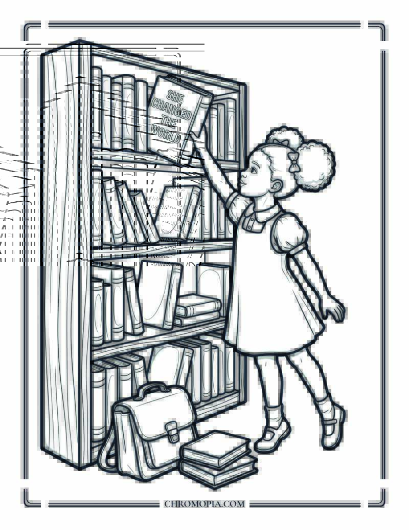 Young Girl Reaching For Book Women Equality Day Coloring Page