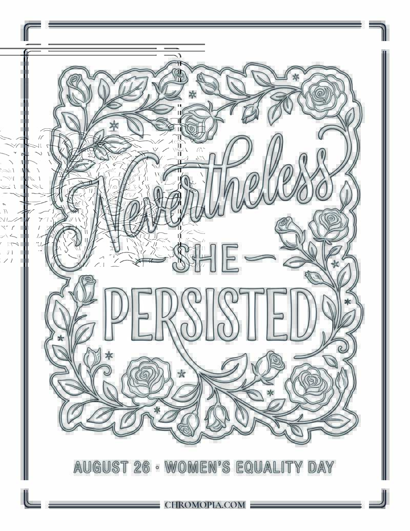 Nevertheless She Persisted Word Art Women Equality Day Coloring Page