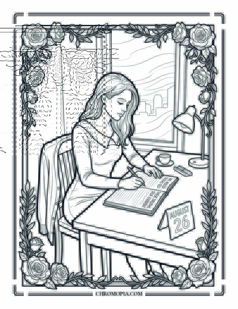 Woman Writing At Window Women Equality Day Coloring Page