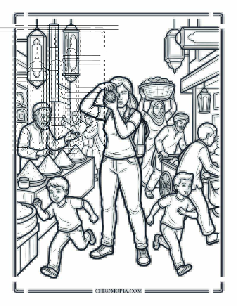 Documentary Photographer In A Marrakech Market Coloring Page
