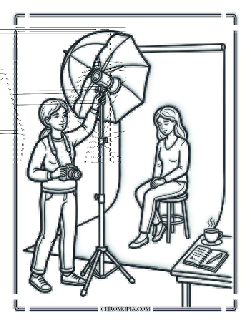 Portrait Photographer At Work In Her Studio Coloring Page