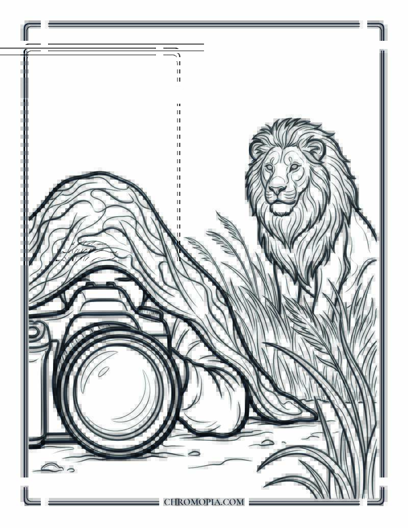 Wildlife Photographer Hidden In African Grass Coloring Page