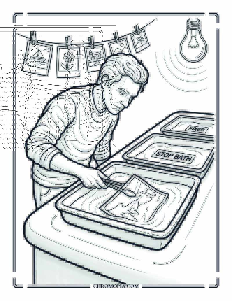 Darkroom Scene On World Photography Day Coloring Page