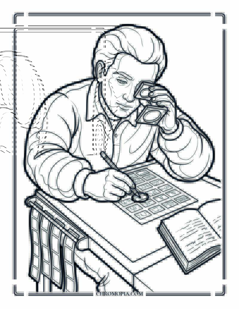 Photographer Reviewing Contact Sheet On World Photography Day Coloring Page