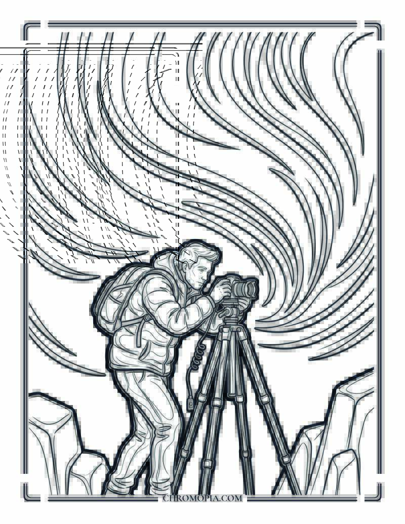 Northern Lights Photographer In Iceland Coloring Page