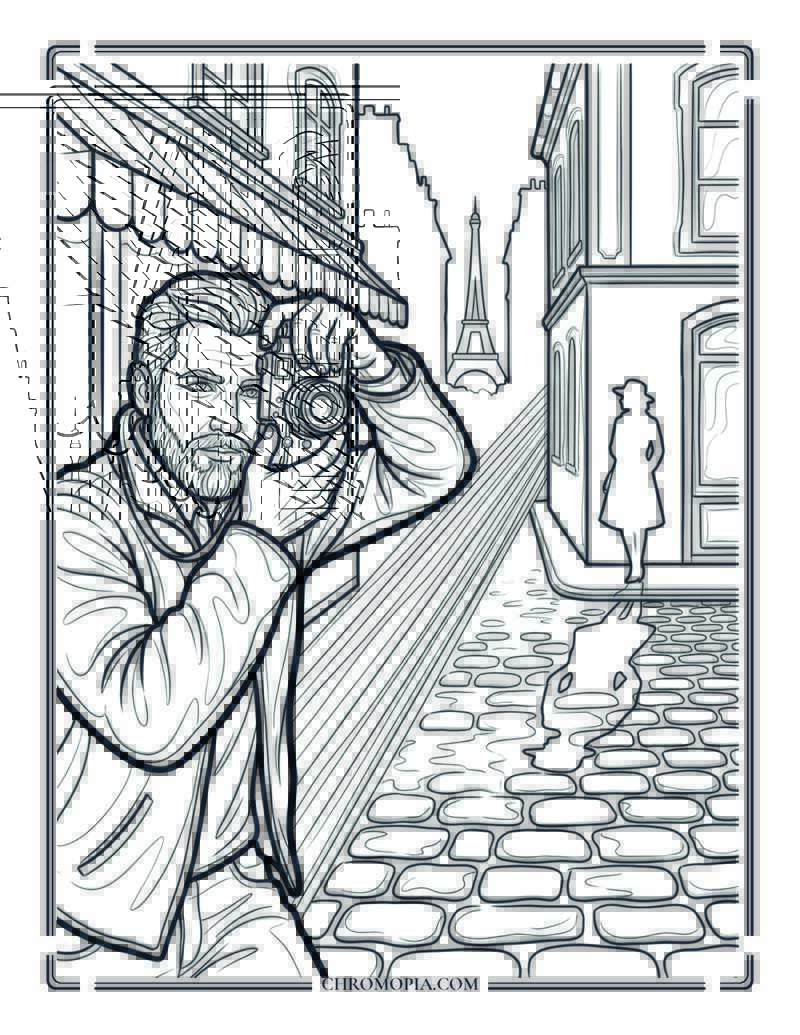 Paris Street Photographer On World Photography Day Coloring Page