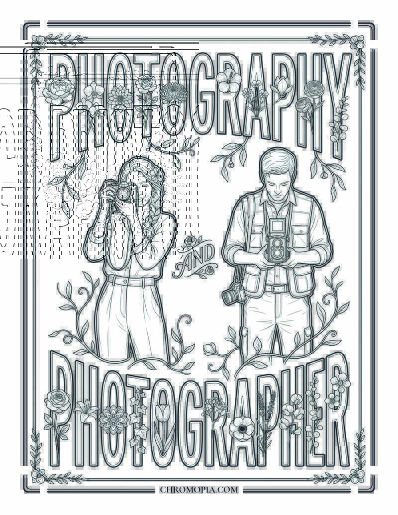 Photography And Photographer Floral Word Art Coloring Page