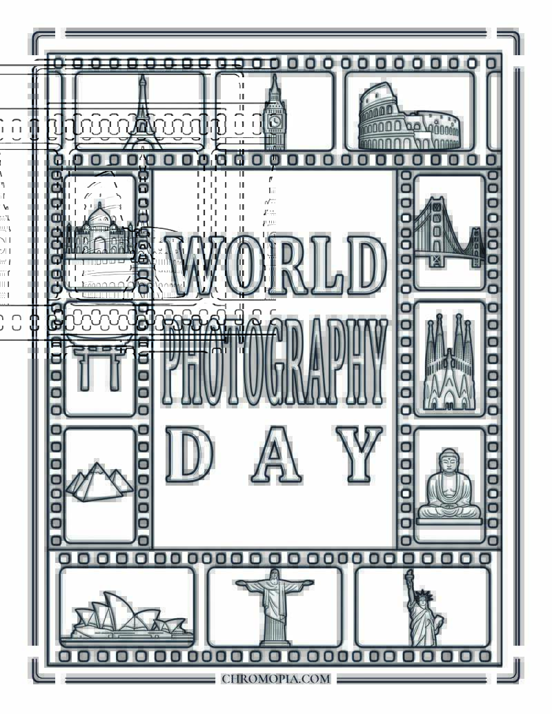 World Photography Day Film Strip Border Coloring Page