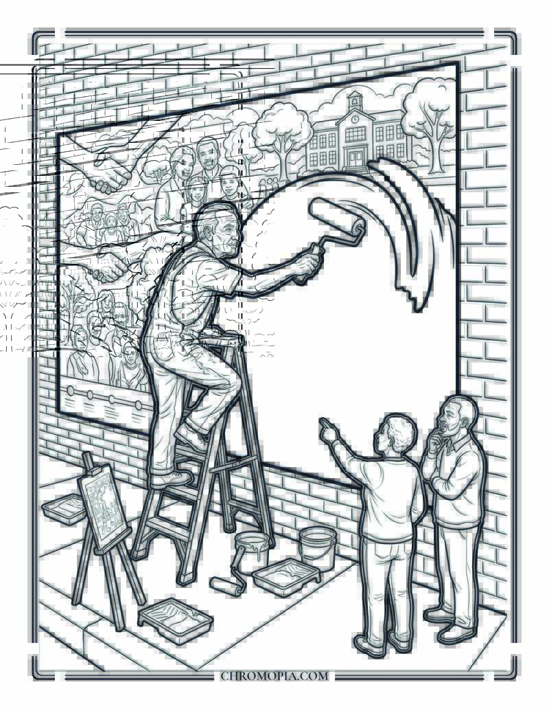 Senior Man Painting A Community Mural On Senior Citizens Day Coloring Page