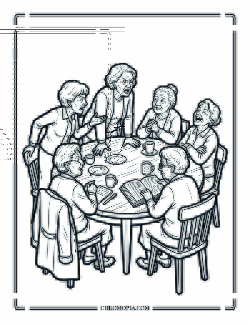 Senior Women Book Club Debate On Senior Citizens Day Coloring Page