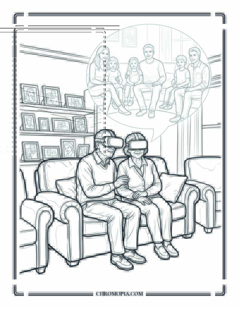 VR Family Reunion On World Senior Citizens Day Coloring Page