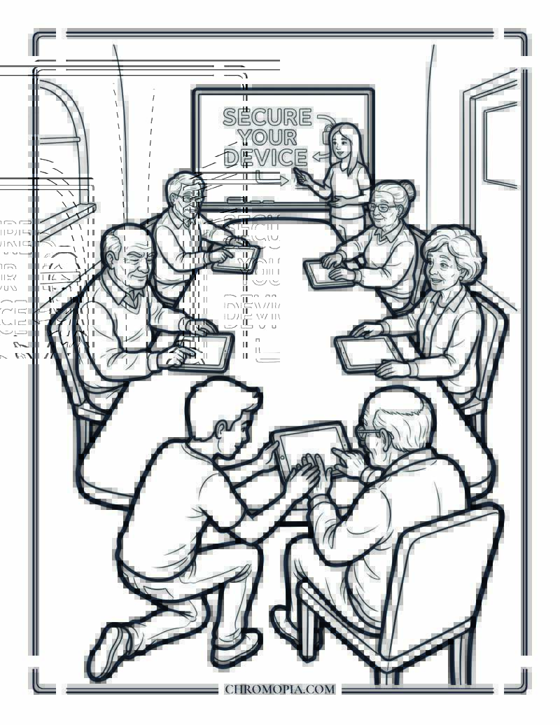 Youth Teaching Digital Skills To Seniors On World Senior Citizens Day Coloring Page