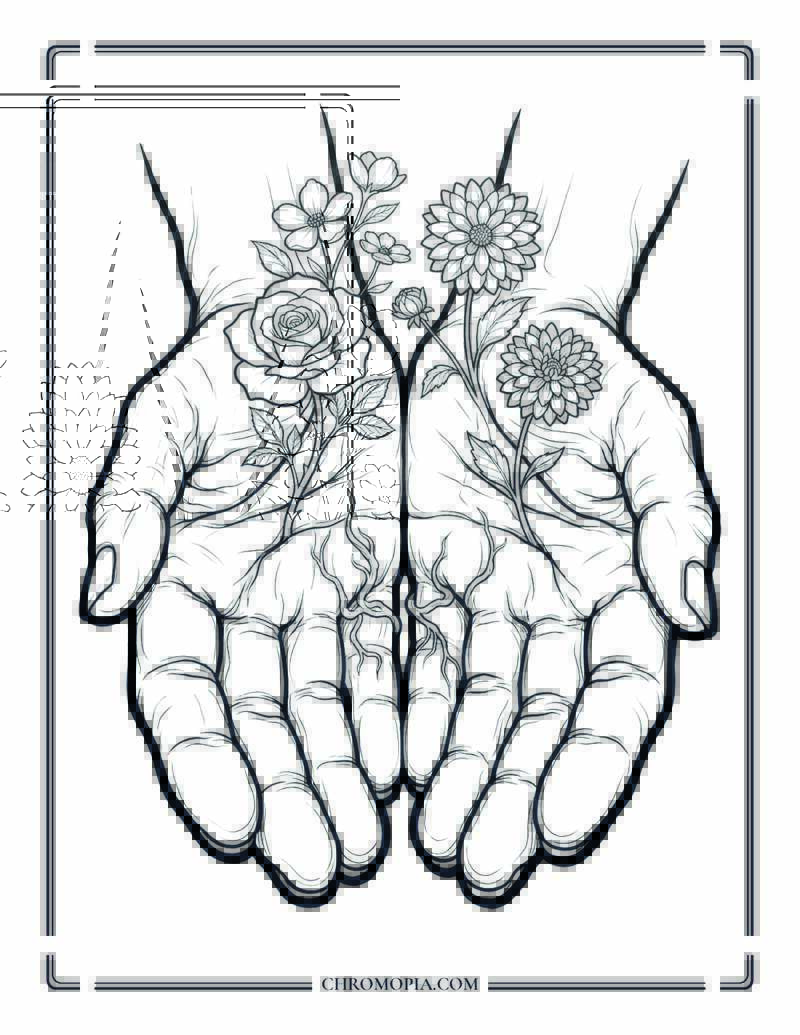 Elder Hands Become A Garden World Senior Citizens Day Coloring Page