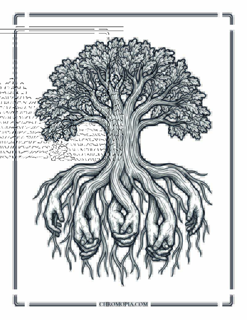 Roots Of The World Tree Senior Citizen Coloring Page
