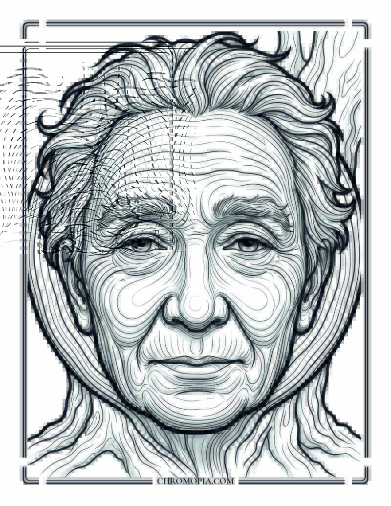 The Tree Ring Face Elder Portrait Coloring Page