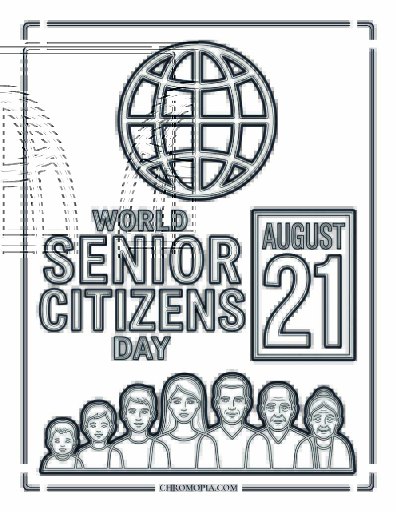 World Senior Citizens Day August 21 Typographic Coloring Page