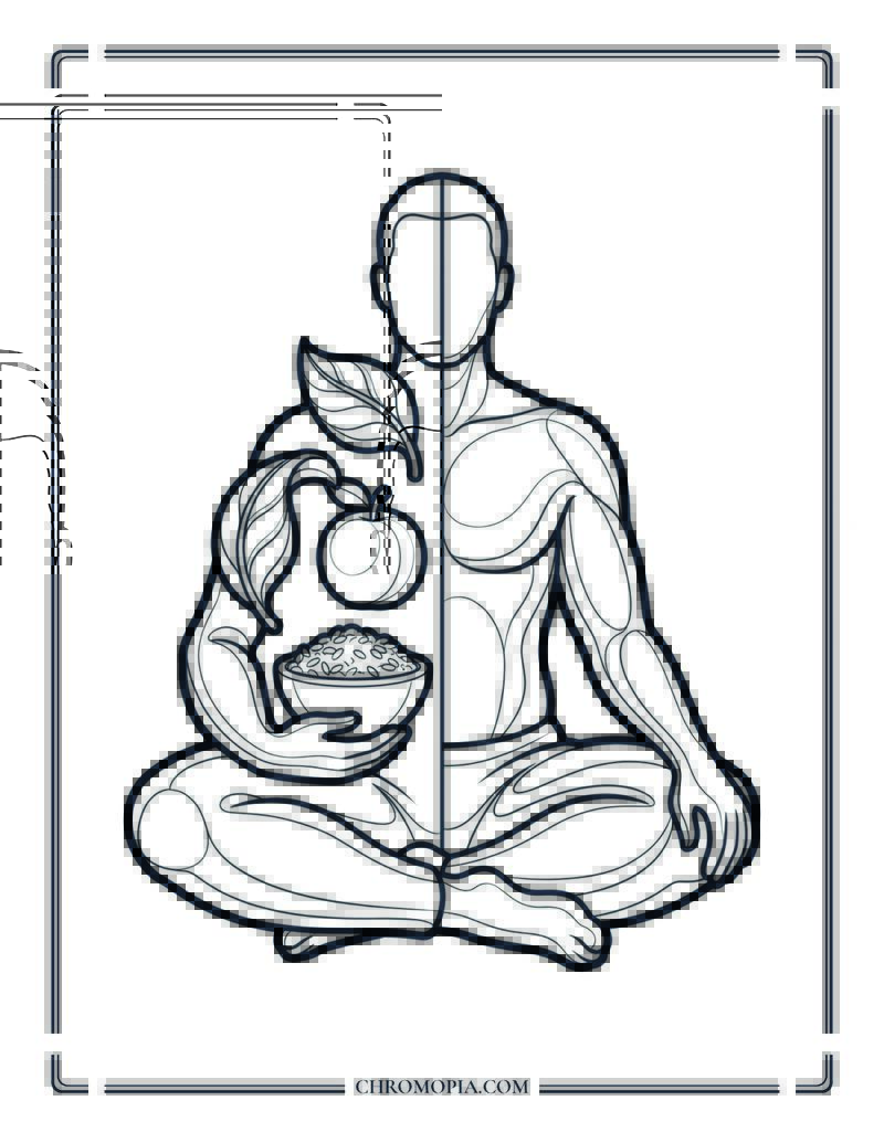 Balanced Diet Yoga Man Dual Energy Coloring Page