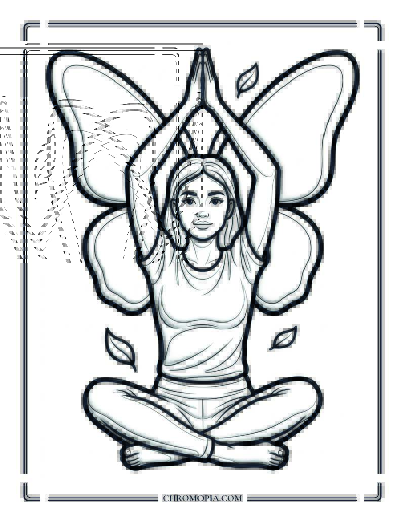 Butterfly Energy Yoga Woman Raised Arms Coloring Page