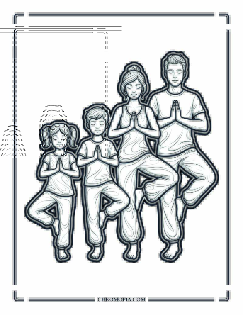Family Aligned Yoga Poses Unity Balance Coloring Page