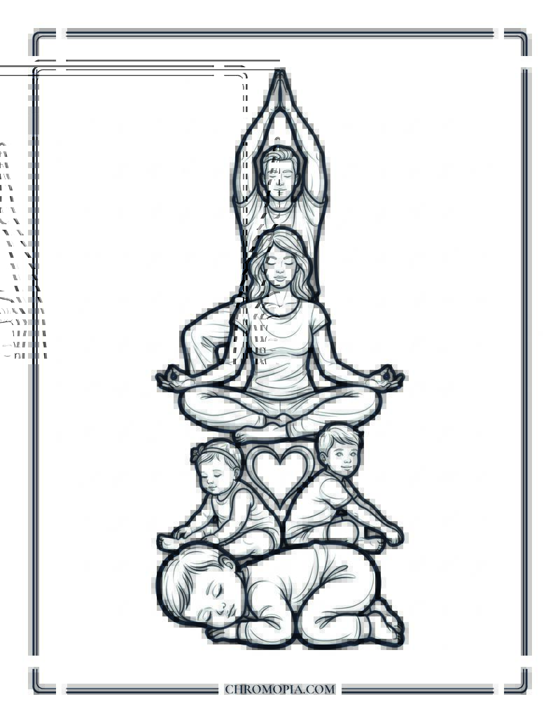 Family Yoga Lineage Heart Alignment International Yoga Day Coloring Page