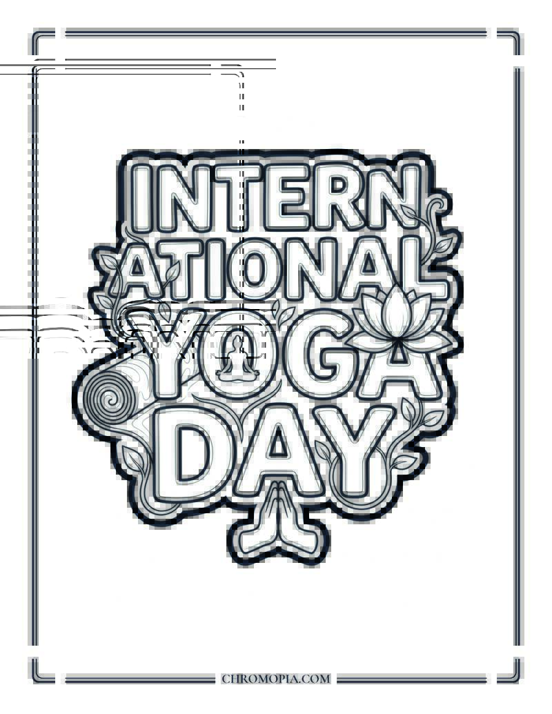International Yoga Day Integrated 3d Outline Text Coloring Page