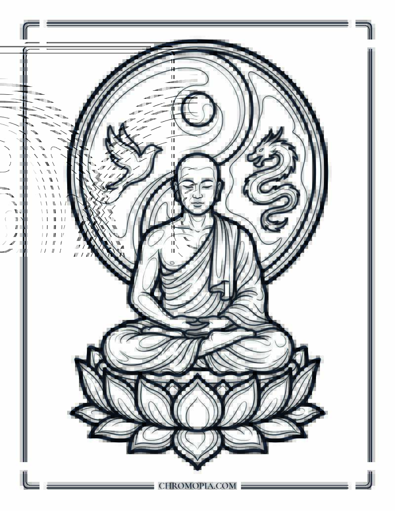 Yin Yang Balance Meditation Monk Simple Coloring Page