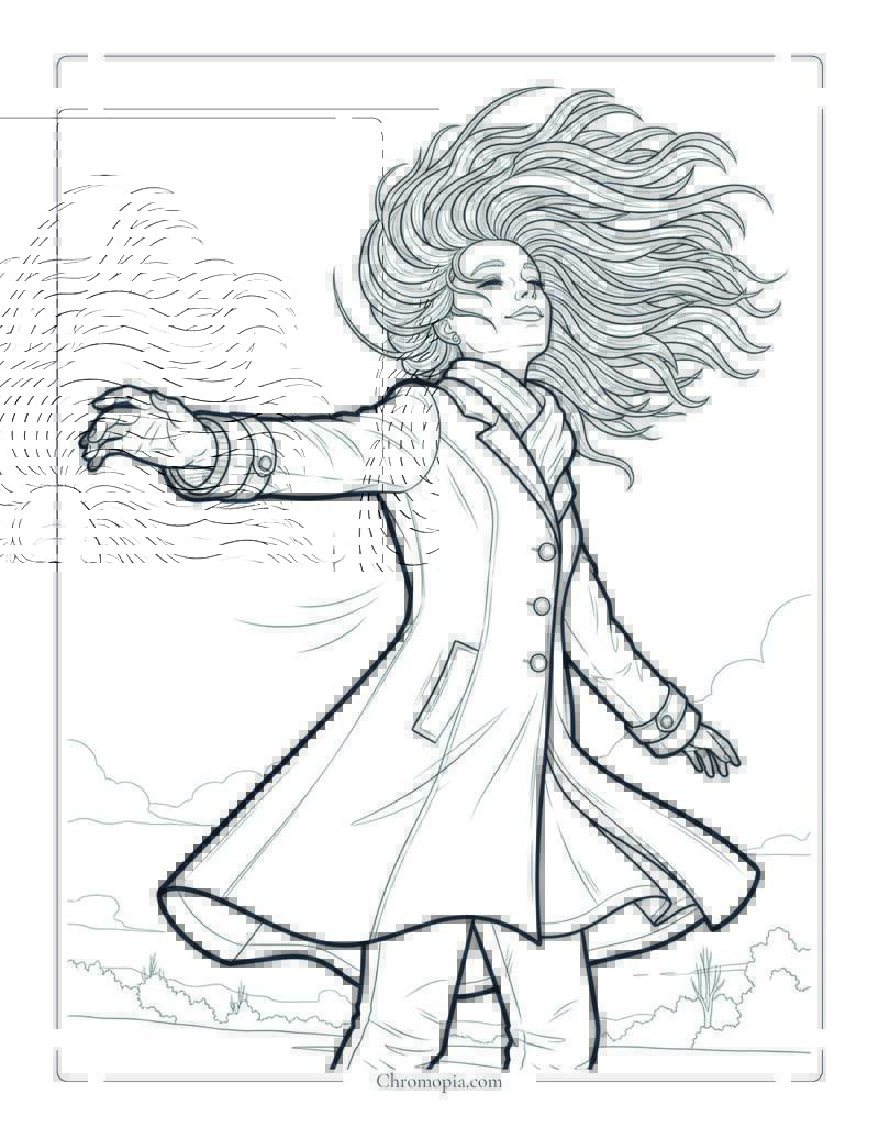 18  Girl Spinning In Spring Breeze Coloring Page