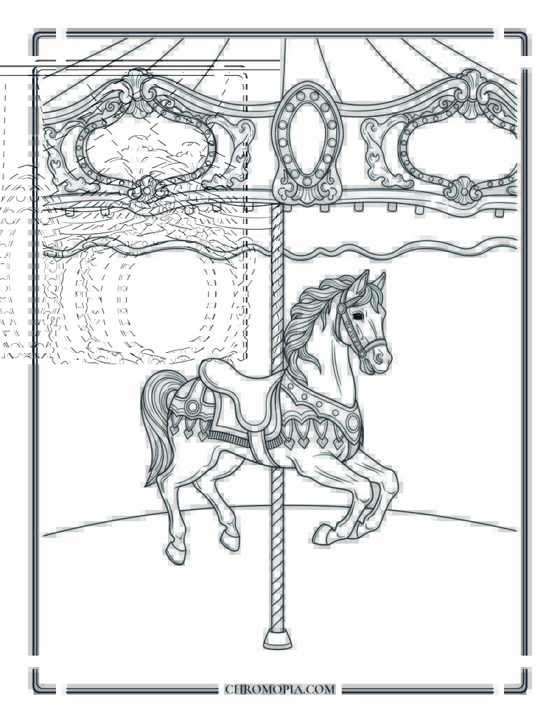 Classic Carousel Horse At Late Summer County Fair Coloring Page