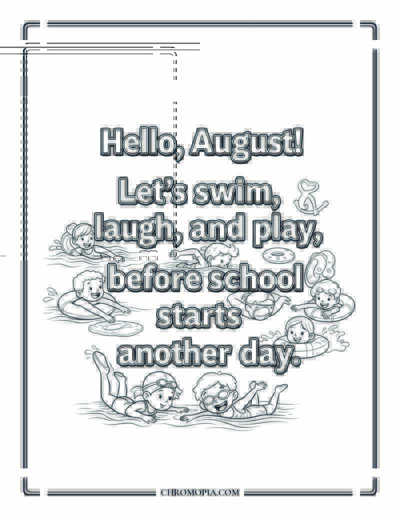 Hello August Bold Lettering Coloring Page