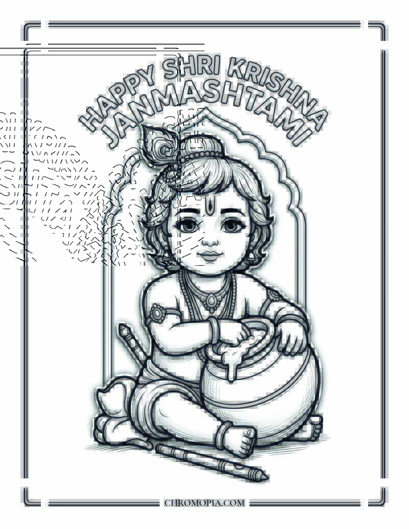 Baby Krishna Holding Butter Pot Janmashtami Coloring Page