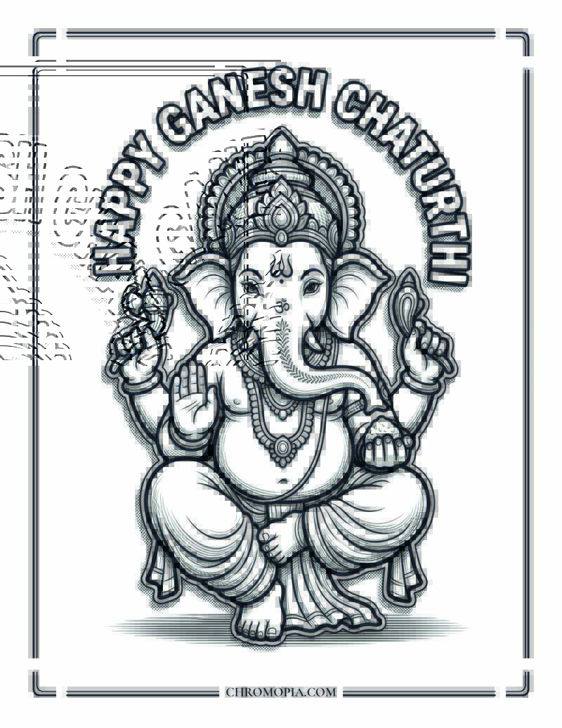 Lord Ganesha Seated At Ganesh Chaturthi Coloring Page