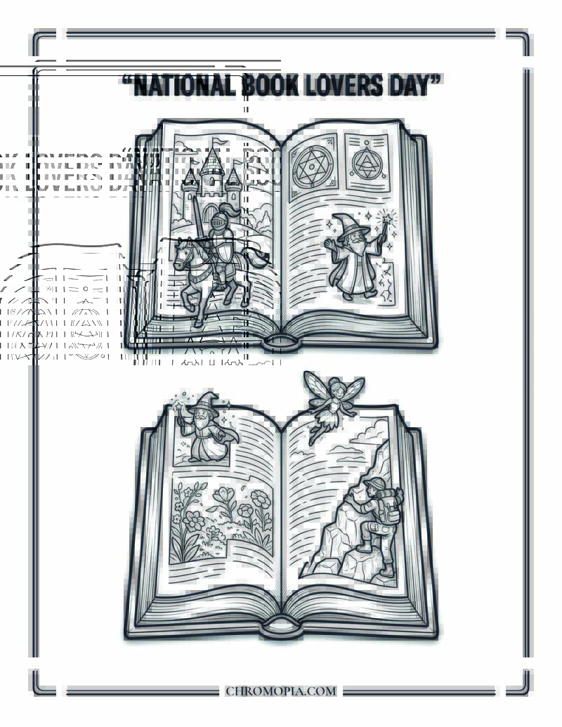 National Book Lovers Day Characters Stepping Out Of Book Coloring Page